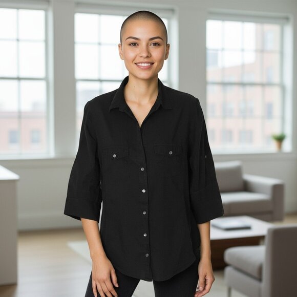 Standard James Perse Black Button Down Roll Tag Sleeves Size 4 - Picture 1 of 8